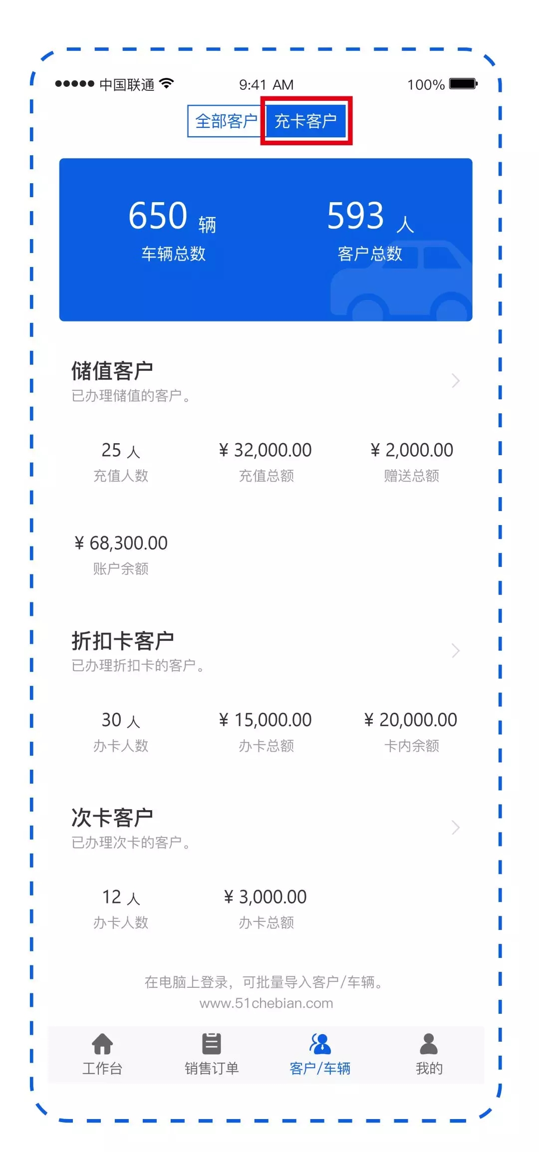 “充卡客户 ”列表界面 “充卡客户 ”列表界面
